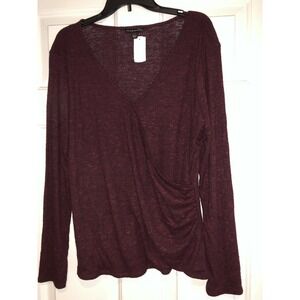 NWT Rock & Republic Sweater Women's Size‎ XXL Burgundy Ruched V-neck